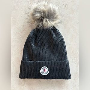 Black shimmery Moncler dupe beanie hat